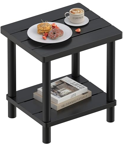 Table d'appoint d'extérieur, Petite table de jardin à deux niveaux pour terrasse, Table d'appoint style Adirondack pour intérieur et extérieur Bambou facile d'entretien pour piscine et véranda-noir
