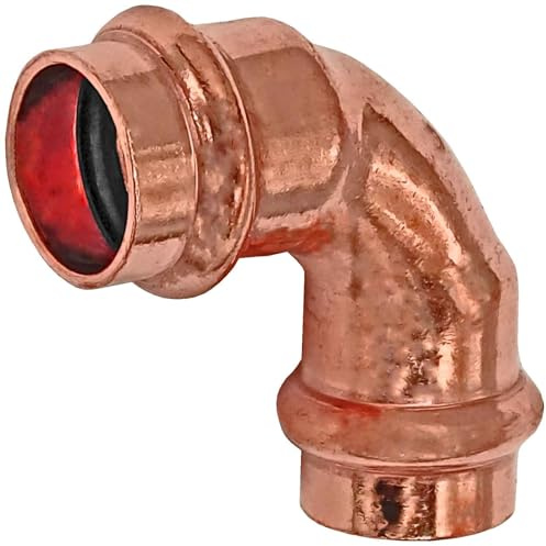 MegaHaustechnik Winkel 90 Grad 22x22 Pressfitting aus Kupfer für Kupferrohr-Außendurchmesser 22mm zum Verpressen V-Kontur, Trinkwasser geeignet, 2416