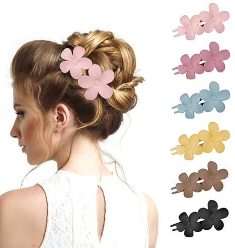 TOFBS 6 Stück Haarspangen Damen Große Blumen Haarklammer Matt Entenschnabel Haarspange Rutschfest Haarklammern Haar Accessoires für Frauen Mädchen