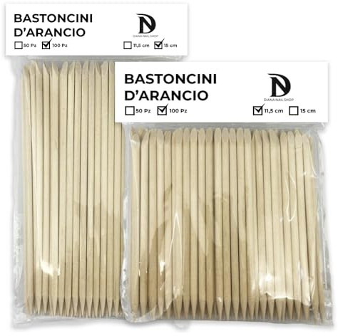 Bastoncini d'arancio,100pz 15cm + 100pz 11,5cm Bastoncini di arancio, Bastoncini di Legno Arancio per Unghie, in legno, Remover; Spingicuticole, Pulisce tutta la zona della cuticola, Unghie, Cuticola