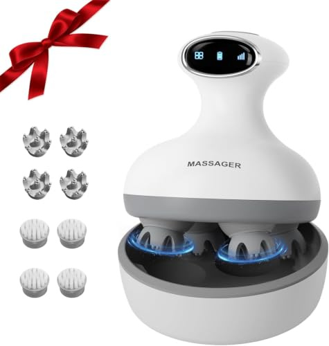Electric Cordless Scalp Massager, Waterproof Head Massager with 84 Nodes | 4 Extra Heads, Portable Hair Massage for Hair Growth, Deep Clean and Stress Relax Gifts for Women Men Gifts (White)