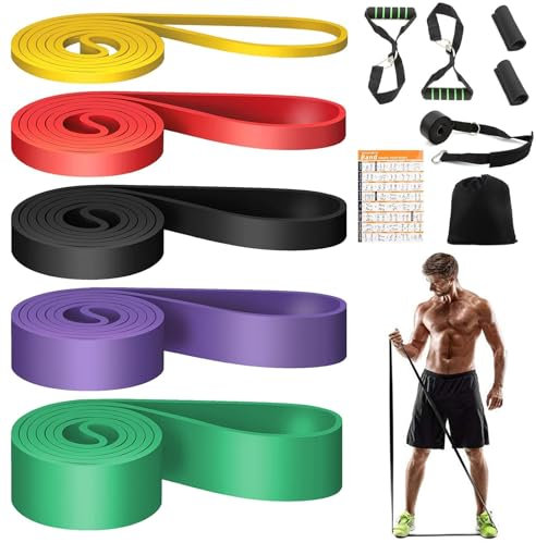 WEXFFU Resistance Bands Set,5 Levels Exercise Band for Men and Women,Pull Up Bands Set with Door Anchor,Handle,Protective Cover,Training Poster & Pouch for Workout Gym Exercise,Yoga,Pull Up Assistance
