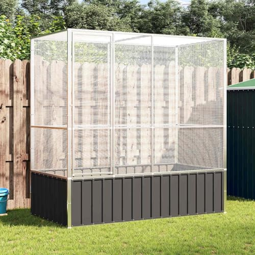 Willood Voliere,Vogelkäfig,Vogelhaus,Verzinkter mit Erweiterung Silbern 210,5x107x212 cm Stahl,Metallrahmen, Mesh-Design, Haustierstall für draußen