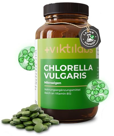 Chlorella Vulgaris - natürliche Mikroalge - 300 mg Chlorella pro Pressling | Natürliche Vitamin B12- & Chlorophyllquelle - hochdosiert - 10 Presslinge pro Tag - 300 vegane Presslinge - ohne Zusatzstoffe