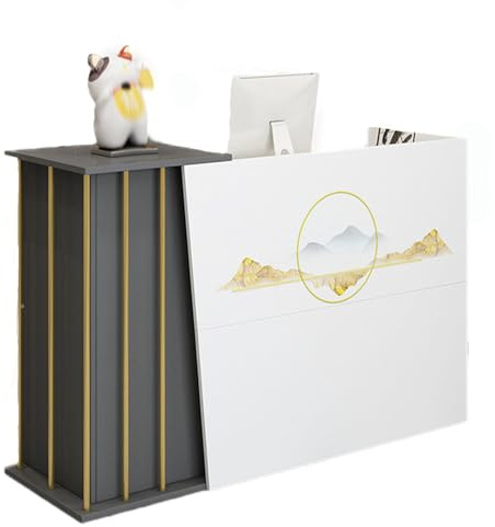 Empfangstheke, Rezeption Schreibtisch Theke Schreibtisch für Kasse & Einzelhandel, multifunktionale moderne Transaktion Theke, stehender Fronttisch für Büro, z(Size:100x40x90cm,Color:Gebrochenes Weiß)