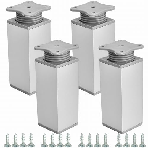 STOLMET Möbelfüße Füße Für Möbel 4 Stück 150 mm Möbelbeine Wohnzimmer Küche Schlafzimmer Schrank Sofa Sessel Kunststoff Höhenverstellbar Aluminum Matt