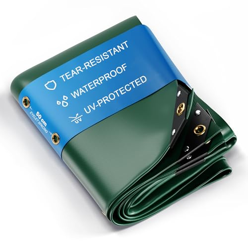 UMBRELLA® Lona Protectora Premium Impermeable [150x500 cm]–Resistente a los Rayos UV [450 g/m²] Lona de PVC con Ojales,para Jardín,Techo y Construcción–Cubierta Resistente al Invierno–Verde–7,5 m²