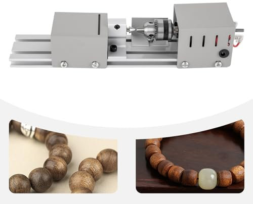 JUDEMII Mini torno con 7 cuchillas para tallar perlas pulidora con motor de cobre puro, banco de mesa de 7 velocidades, trabajo de madera para sí mismo, tallado, lijado de madera pequeña