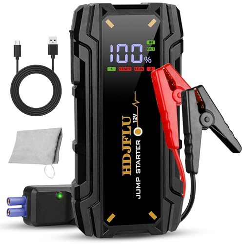 Démarreur de Voiture Portable HDJFLU 3000A (7,0 litres pour Le Moteur à Essence et 5,5 litres pour Le Moteur Diesel), Batterie de Voiture 12v, câble de démarrage Intelligent, éclairage