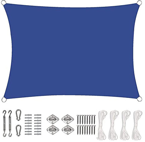 Tenda parasole rettangolare per esterni, 4 x 6 m, resistente, con hardware in acciaio inox, impermeabile, vela ombreggiante, per esterni, patio, giardino, cortile, protezione UV e protezione dal vento