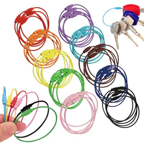 50 Pièces Anneaux Porte Clés en Acier Inoxydable,Attache Porte Clés de Nylon Coloré Boucle de Suspension,Keychain de Câble de 15cm pour Accrocher des Porte-Clés,des Étiquettes de Bagages