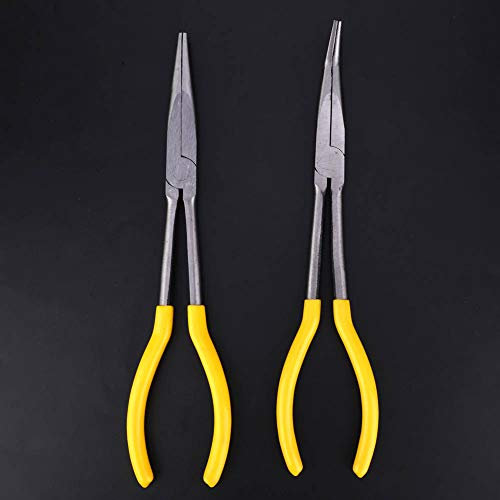 Long Needle Nose Pliers, Needle Nose Pliers Set Long Nose Pliers Carbon Steel 45 Degrees Bending Curved Needle Nose Pliers 2Pcs 11in for Wire Bending,Shaping,Trimming