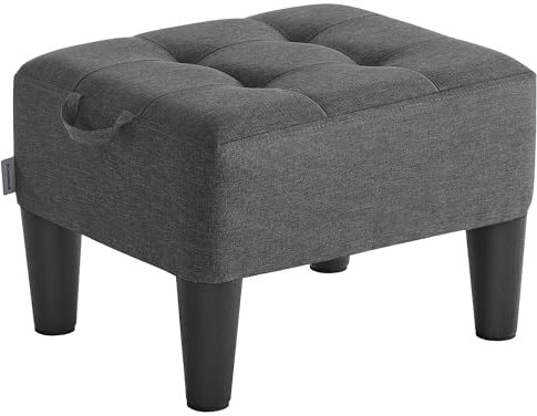 SONGMICS Tabouret, Repose-Pieds, en Tissu Façon Lin, Pouf, Rembourrage Épais, Capacité de Charge 150 kg, pour Salon, Chambre, Entrée, Gris Ardoise et Noir d’Encre LOM502G01