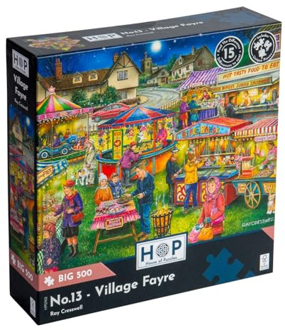The House of Puzzles Village Fayre, 500 Piece Find the Difference Jigsaw | Find the Difference, Extra Large Pieces, Artist Illustrated, Scenic Landscape, Deluxe Puzzle Gift for Adults