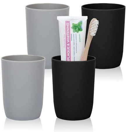 Zahnputzbecher Set 4er stapelbar 280ml - Für Badezimmer & Reisen - Grau/Schwarz AstraLoom
