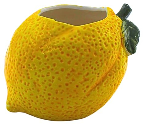 Dekohelden24 Blumentopf, Pflanzgefäß, Pflanzschale, Dekoschale, Pflanztopf, Übertopf, Keramiktopf, Zitrone aus Keramik in gelb, L/B/H 12 x 15 x 13 cm.