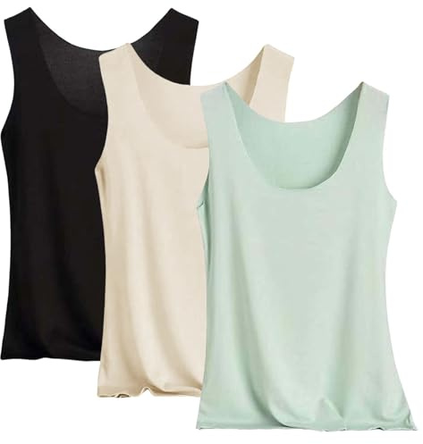 Pack de 3 camisetas de tirantes para mujer, sin costuras, de seda fría, ajustadas, elásticas, tallas grandes, deporte, entrenamiento, básica, cómoda, ropa interior, monocolor, camiseta de tirantes