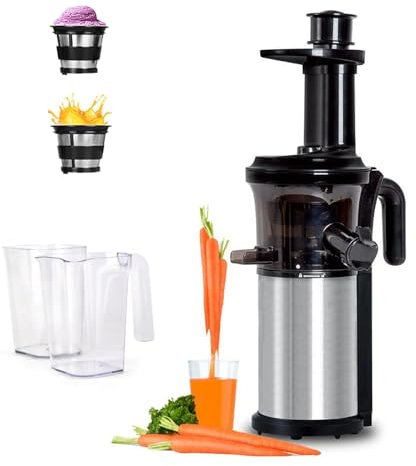 Exprimidor de masticación lenta para frutas y verduras enteras, sin BPA, con motor silencioso y función inversa, extracción saludable de jugo