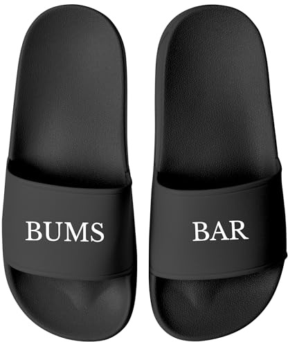 MoonWorks® Badelatschen Herren mit Spruch BUMS BAR –Gadget Malle, Festival JGA – Witzige Badeschlappen für Urlaub