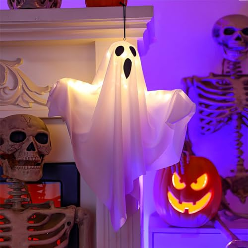 Halloween Deko Hängende Geister mit LED Licht, Geister Hängende, Hängender Leuchtender Geist,Halloween Hanging Ghost Decoration für Vorgarten, Terrasse, Rasen, Garten, Partydekor Baum Karneval