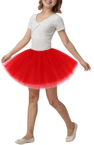 Girls Tutu Skirt 3 Layer Ballet Princess Skirt for Kids Toddlers Soft Dress Up Tulle Petticoat Underskirt for Daily Wear Dance Birthday Party Halloween Cosplay Costume (UK, Age, One Size, Red)