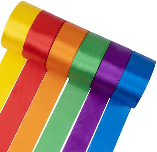 Foshird Satinband Bunt 40mmx22m Geschenkband Bunt Schleifenband 6 Farben Bänder zum Basteln Dekoband für Hochzeit Geburtstag DIY Geschenkverpackung