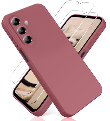 YiKaDa - Fodral för Samsung Galaxy A17 4G/5G & [2 stycken] Skyddsfilm, ultratunnt mjukt TPU-silikonskyddsfodral – djupt rosa