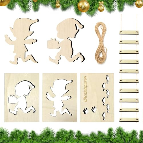 TPTGIAR 6 Stück Wichtel Schablone Zubehör, Fenster Schneespray, Wichtel Fußabdrücke Schablone, Kreative Wichtelzaun Weihnachten Elf für Door Floor Fenster Weihnachtsdekoration