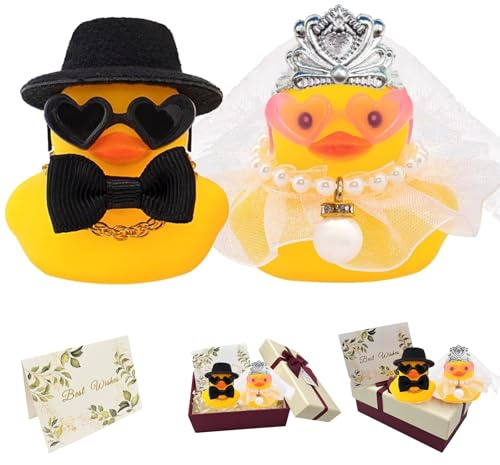 2er-Set Quietscheenten Braut und Bräutigam,Lustige Hochzeitsgeschenke für Brautpaar,Auto Deko Hochzeit,Brautpaar Figurens (Romance)