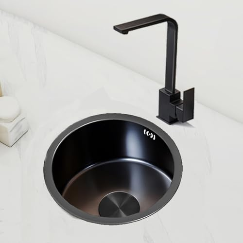 XJTNLB Küchenwaschbecken Rund Waschbecken Küche Edelstahl Schwarz 1 Becken Einbauwaschbecken Klein