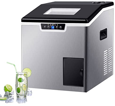 Máquina eléctrica para hacer hielo, 40 kg/24 horas, autolimpieza automática, función de trituración de hielo para el hogar, fiesta, bar, oficina, restaurante, hielo redondo