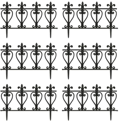 Plastic Lawn Border Edge Fence – Pack of 10 Garden Edging Panels, Wooden Effect Picket Design, Decorative Landscape Border for Flower Beds & Paths (Black Style 3, Pack of 10)
