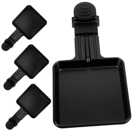 SHINEOFI Poêlon Raclette Inox Carré, Mini Poêle à Fondre le Fromage, Acier Inoxydable et Plastique, Lot de 4, Chauffe Vite pour Barbecue