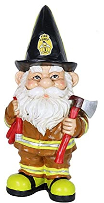 TOPINCN Statue de Vieil Homme Nain, Ornement de Jardin en Résine, Conception de Pompier à Chapeau Noir pour la Décoration Intérieure et Extérieure
