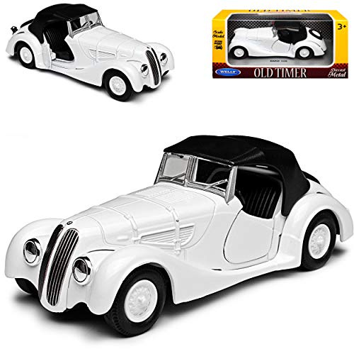 alles-meine.de GmbH B*M*W 328 Roadster Cabrio mit Dach Weiss Oldtimer 1937-1939 ca 1/43 1/36-1/46 Welly Modell Auto mit individiuellem Wunschkennzeichen