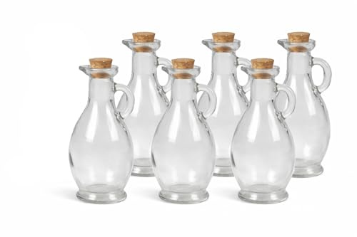 WDMT Set 6 Bottigliette in Vetro 250 ml con Tappo in Sughero – Bottiglie Trasparenti Riutilizzabili per Olio, Aceto, Salse e Liquori – Per Regali DIY, Bomboniere Matrimonio, Decorazioni Tavola