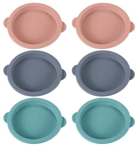 6 Stück Silikon Pancake Form für Airfryer, 10cm Runde Backformen - Silikon Muffinformen & Cupcake Gadgets für Pfannkuchen, Eiersandwiches in Pulver, Grau, Blau