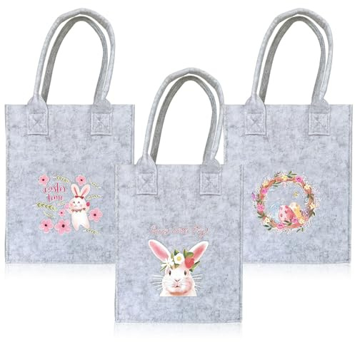 Ostern Filztaschen,3 Stück Geschenktaschen für Blumen,Oster Geschenktüten,Osternest Verpackung,Filztasche mit Henkel,Ostereiersuche Osterkörbchen für Geschenken Partyzubehör Frühlingsdekoration