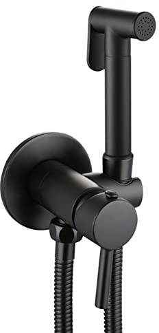 EliteBloom Bidet Handheld Sprayer Black Bidet Shower for Toilet Cloth Diaper Toilet Sprayer Kit with Hose Brass Cold Water Toilet Spray Gun Set,