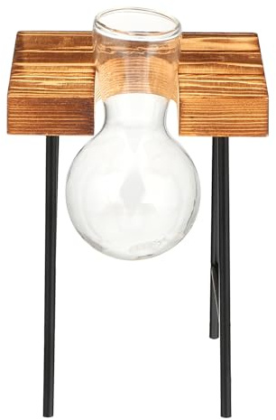 SHERCHPRY Hydroponic Glass Vase with Wood Stand, Bulb Planter for Desktop Plant Propagation, Small Glass Terrarium Vase for Home and Office Décor