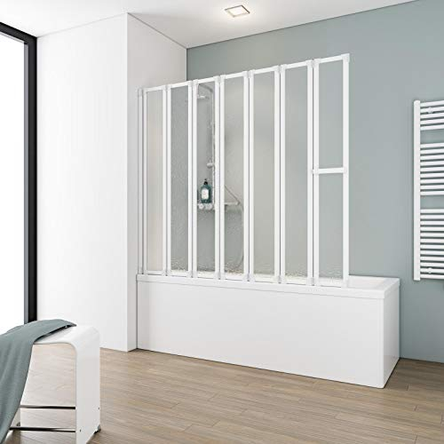 Schulte Duschwand für Badewanne faltbar, 159 x 140 cm, einfacher Aufbau, Kunstglas Softline hell Duschabtrennung, Alpinweiß, Made in Germany, D1317 04 01