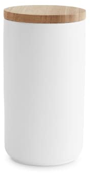 SPRINGLANE Keramik Vorratsdosen mit Holzdeckel Sweet Scandi, Kautschukholz-Deckel, Aufbewahrungsdosen, Frischhaltedosen - 1x Weiß: 10x18cm