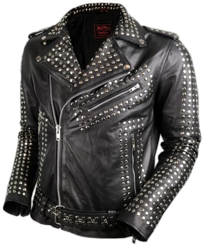 MDM Herren Nieten Jacke aus echtem Leder (3XL)