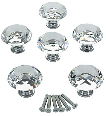 G Decor Klare Türknäufe aus Kristallglas, für Küchenschrank und als Griffe für Schubladen, 40 mm (6er-Pack)
