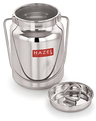 Hazel Heavy Gauge Steel Oil & Ghee Can | Stainless Steel Grease Oil Pot With Lid | Multipurpose Airtight Milk Kitchen Container Storage container