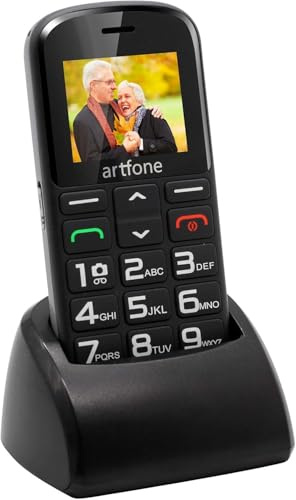 artfone Senior Handy ohne Vertrag,mit SOS-Notruftaste,Dual-SIM,Rentner-Großtasten,1800-mAh-Akku,Langer Standby-Zeit,Ladestation und Kamera S Schwarz