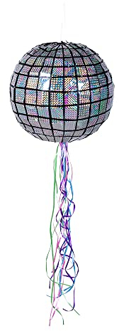 Boland 30948 - Pull Pinata Boule disco Diamètre 30 cm 20 rubans à remplir - Jeu de fête d'anniversaire d'enfant - Cadeau - Idée cadeau surprise, Multicolore