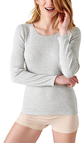 Damart - Tunn ribbad T-shirt, långa ärmar, Heather grå, XXL