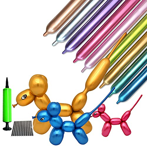 LXZFCRG 100pcs 260 Long Balloons Kit with Pump, Shiny Metallic Latex Twisting Balloon for Balloon Animals, Magic Balloons for Birthdays Wedding Party Decorations Multicolor