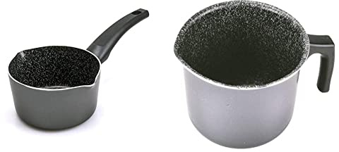 ALLUFLON Tradizione Italia Cueceleches, Cazo Con Superficie De Piedra + Tradizione Italia Cazo Con Boquilla, Aluminio, Negro, 14 Cm
